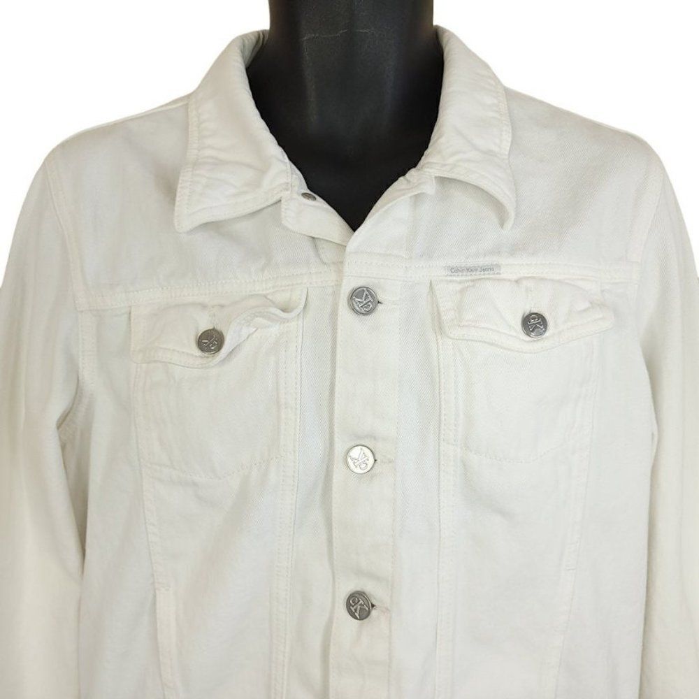 Calvin Klein Jeans Denim Trucker Jacket Vintage 90s White Mens Size Medium